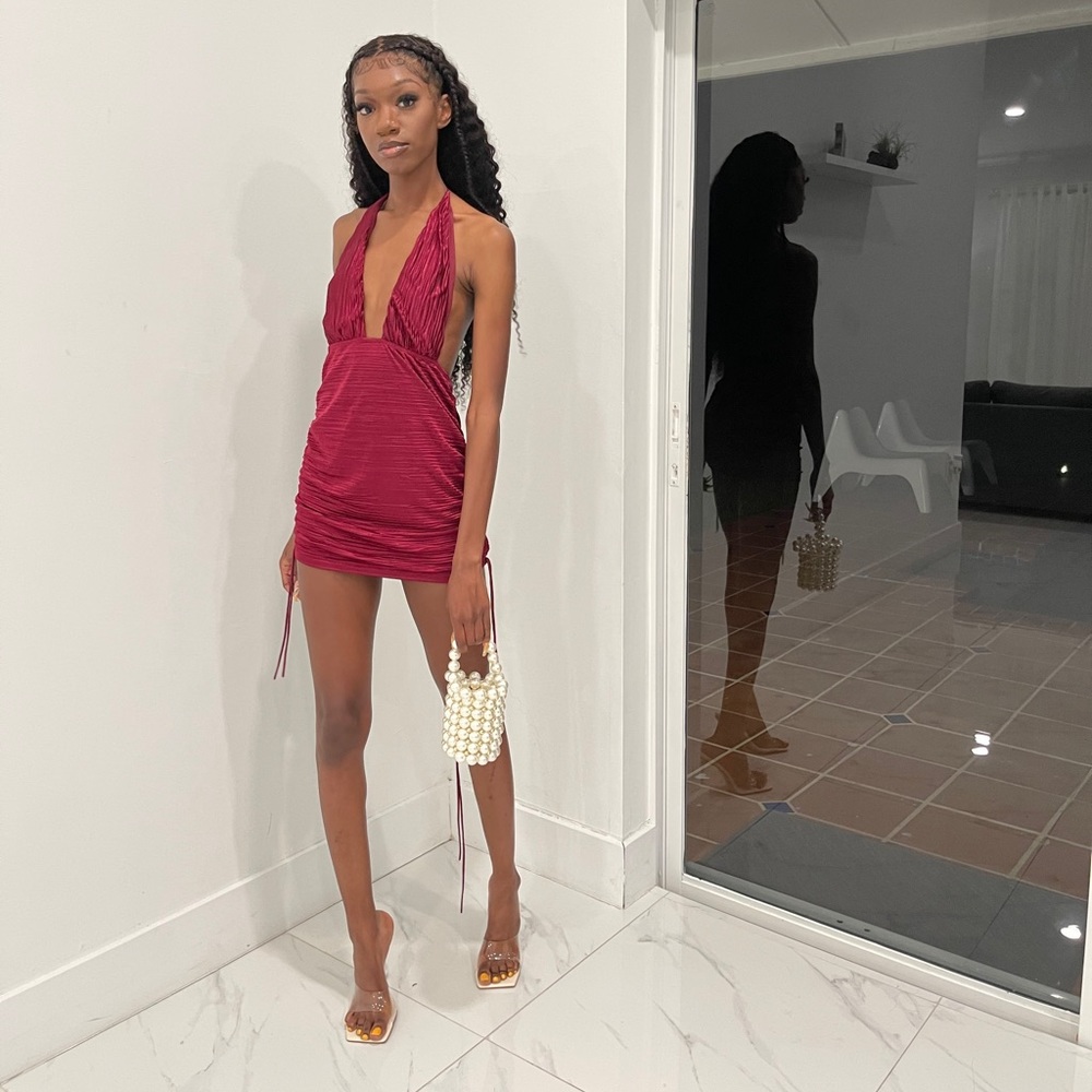 lucy in the sky burgundy plunge dress